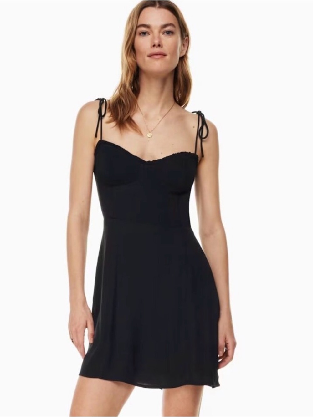 NWT! Aritzia Fabble Black Tie-Shoulder Fit-and-Flare Dress Double Line Size  6